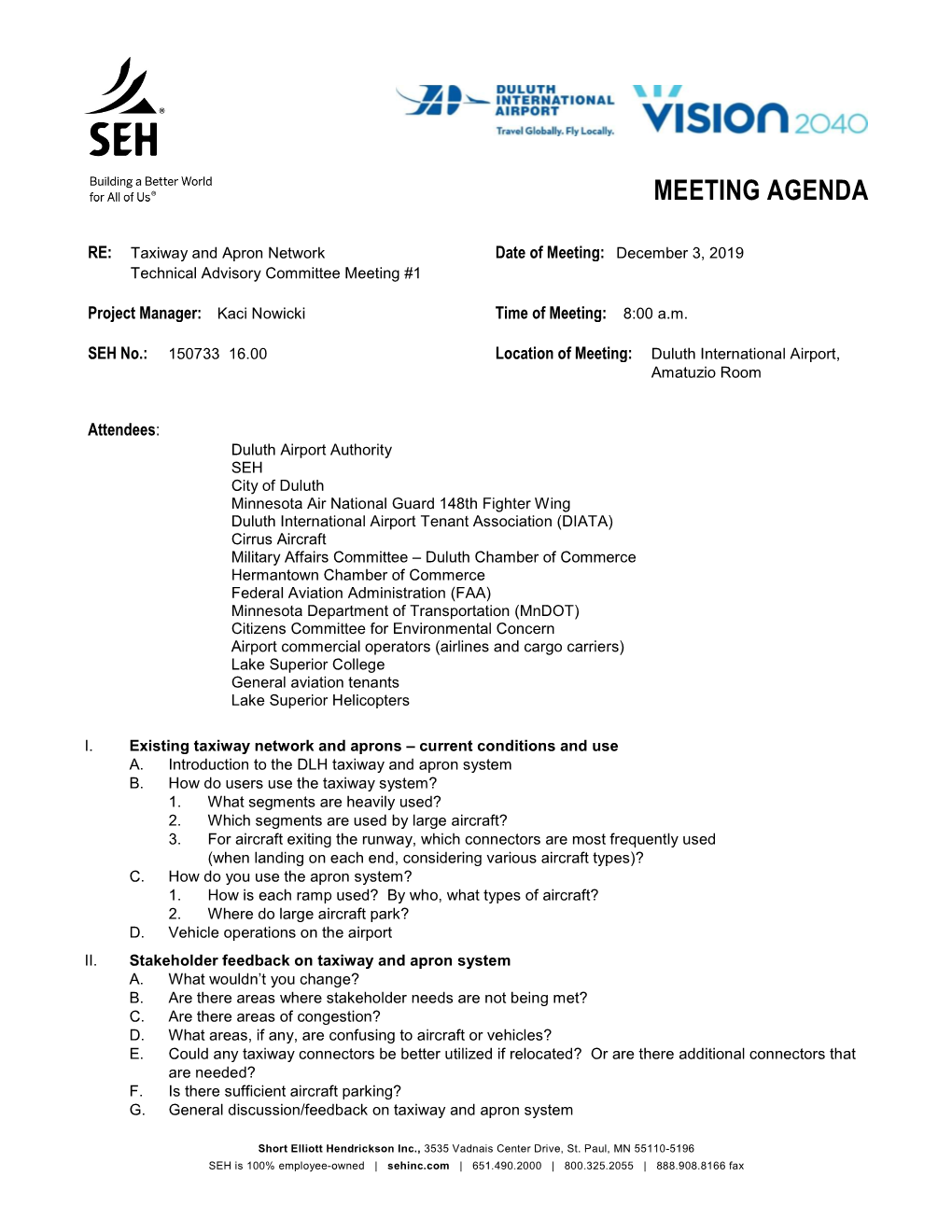 Taxiway TAC Meeting #1 Agenda and Meeting Packet