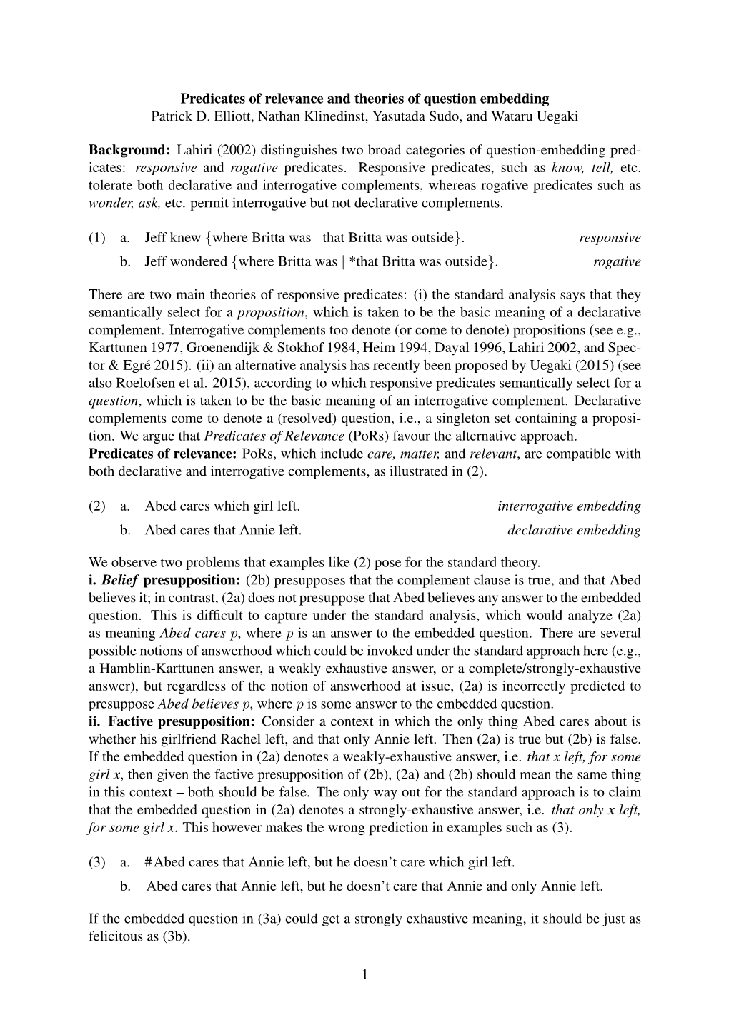 Predicates of Relevance and Theories of Question Embedding Patrick D