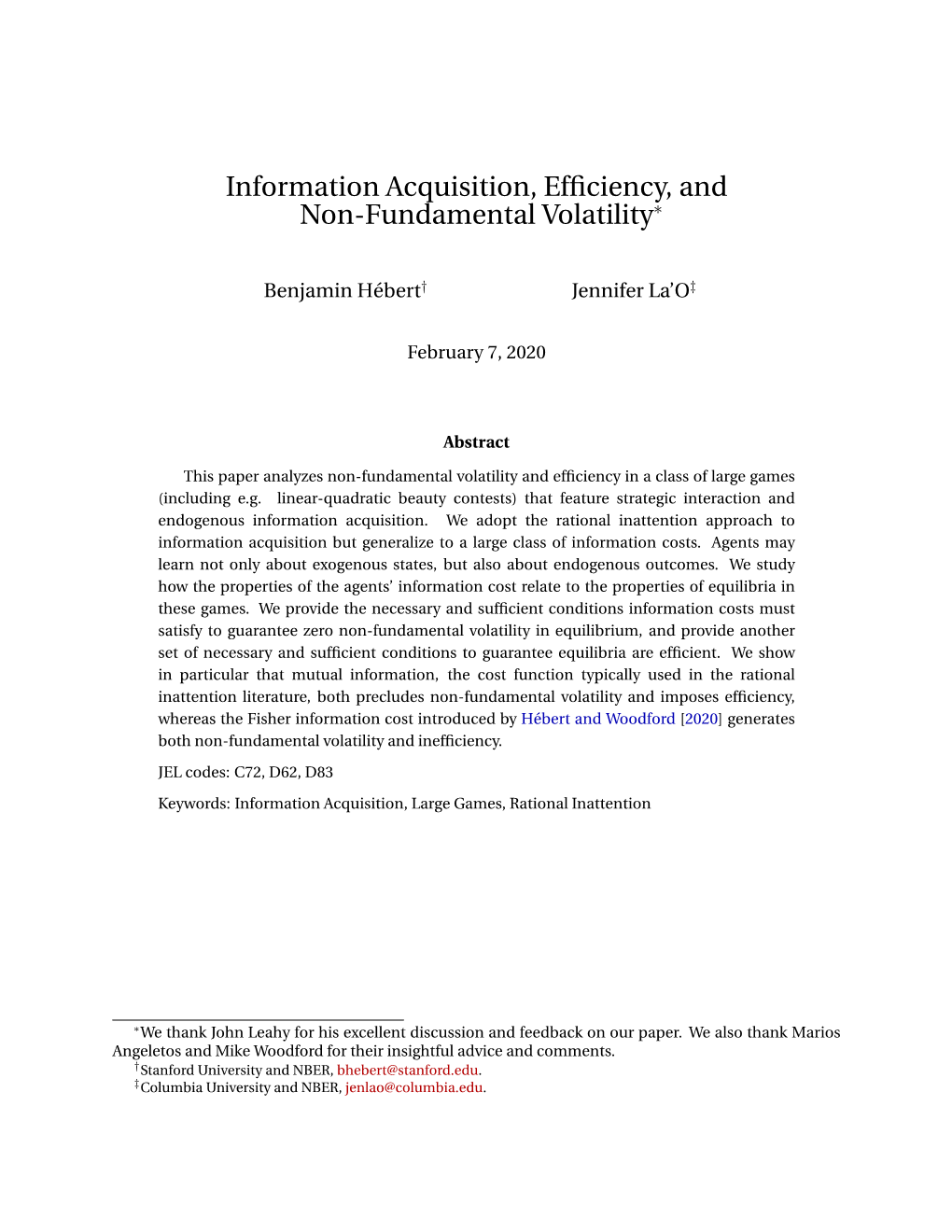 Information Acquisition, Efficiency, and Non-Fundamental Volatility∗