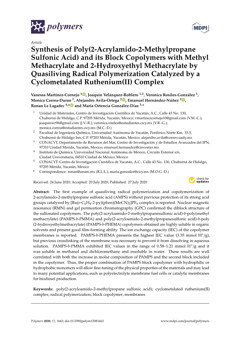 Synthesis of Poly(2-Acrylamido-2-Methylpropane Sulfonic Acid)