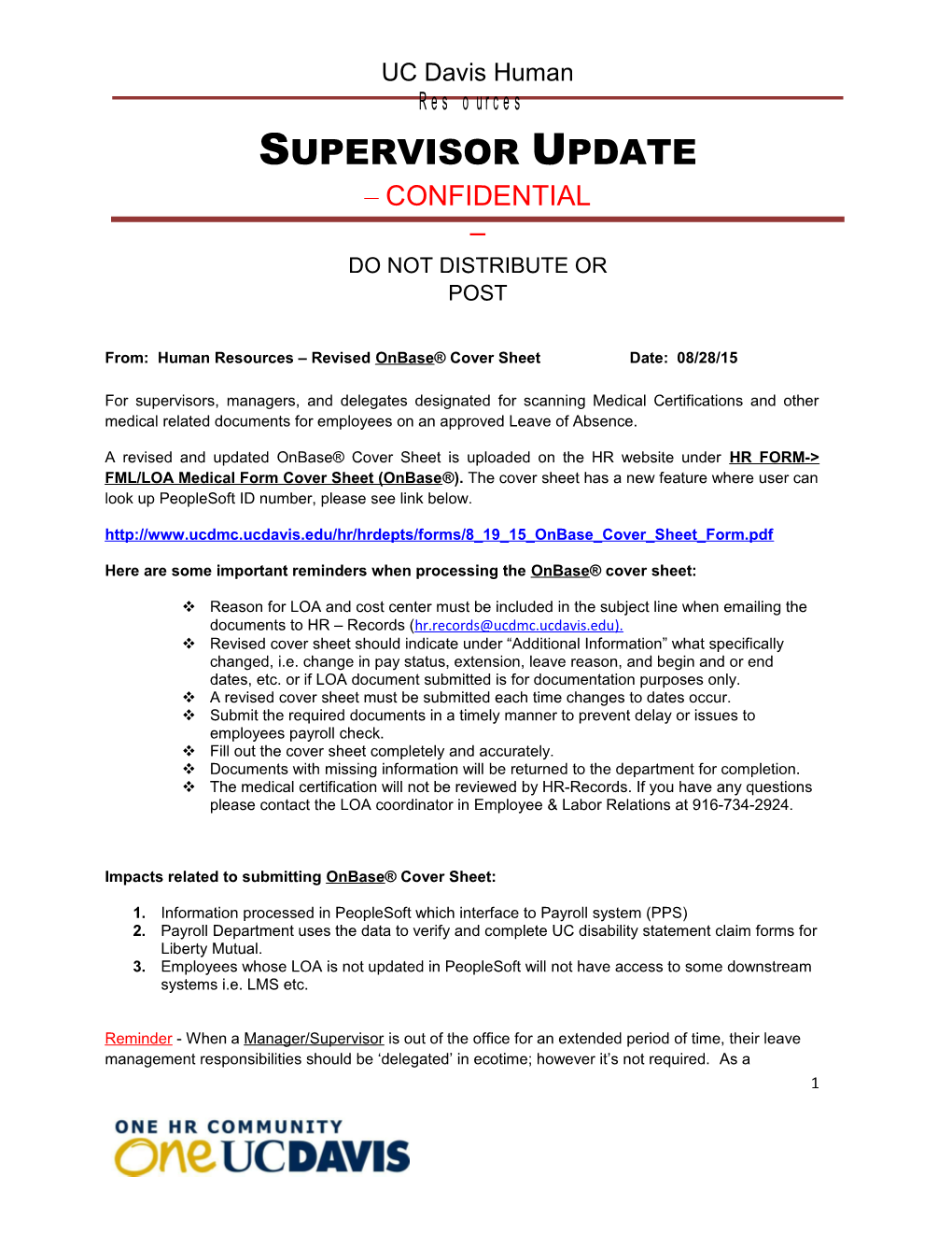 From: Human Resources Revised Onbase Cover Sheet Date: 08/28/15