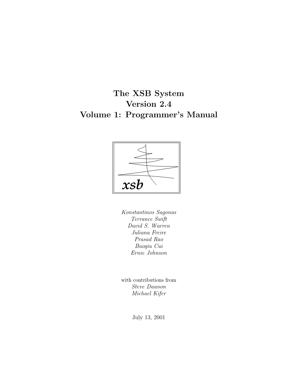 The XSB System Version 2.4 Volume 1: Programmer's Manual