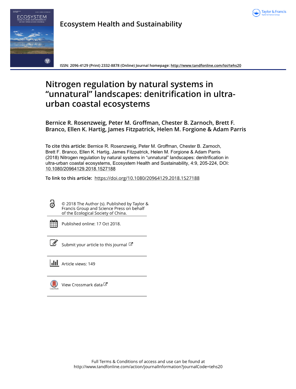 Nitrogen Regulation by Natural Systems in “Unnatural” Landscapes: Denitrification in Ultra- Urban Coastal Ecosystems