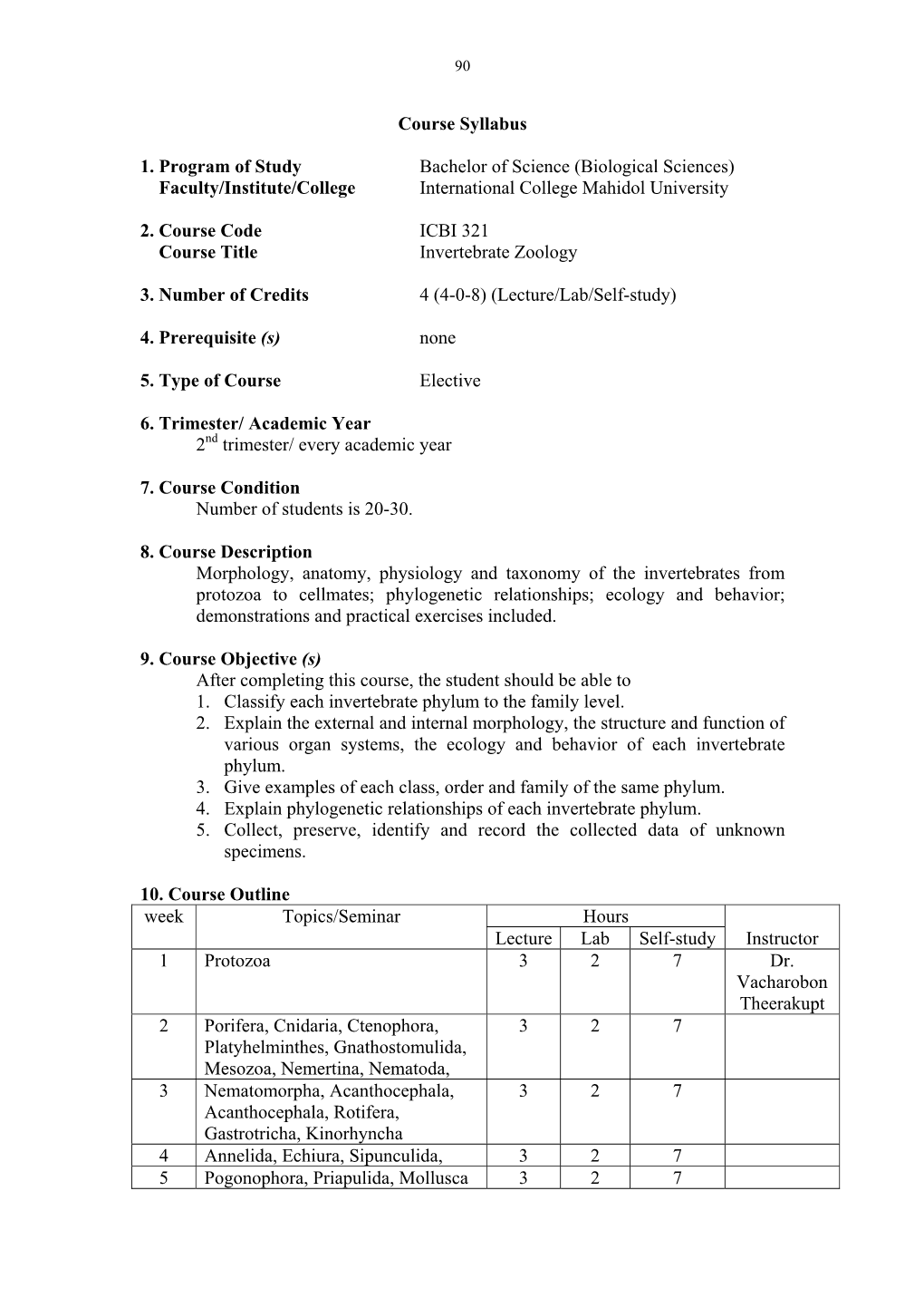 ICBI 321 Invertebrate Zoology 4-Cr