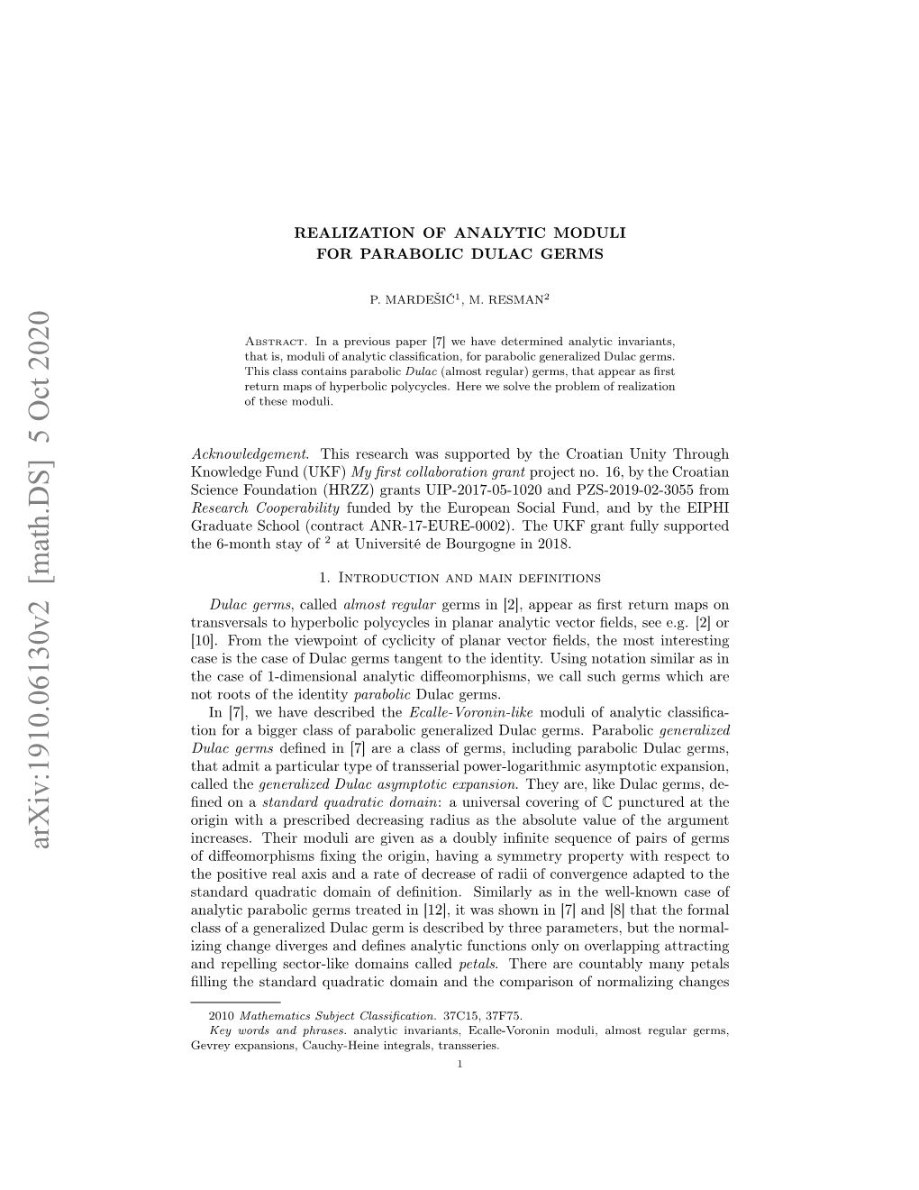 Arxiv:1910.06130V2 [Math.DS] 5 Oct 2020