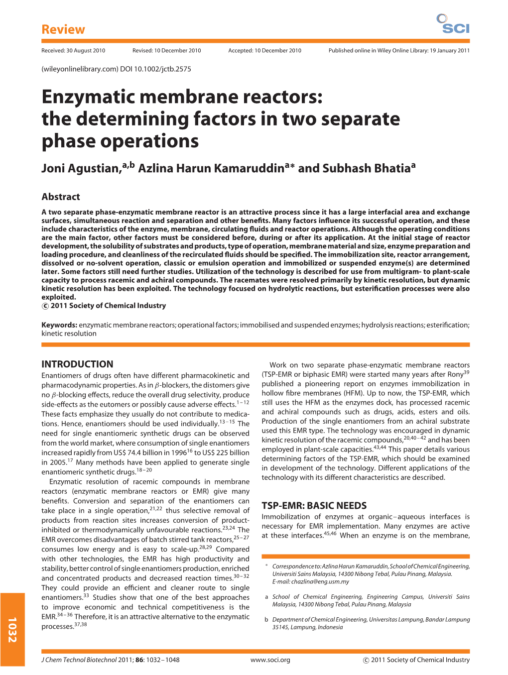 Enzymatic Membrane Reactors: the Determining Factors in Two Separate