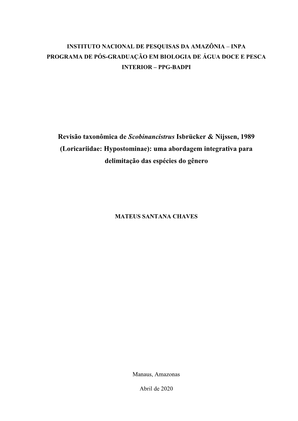 Revisão Taxonômica De Scobinancistrus Isbrücker & Nijssen, 1989