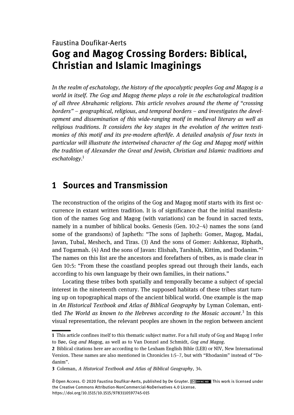 Gog and Magog Crossing Borders: Biblical, Christian and Islamic Imaginings