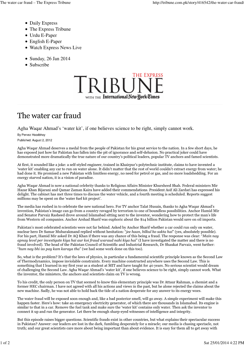 The Water Car Fraud \226 the Express Tribune