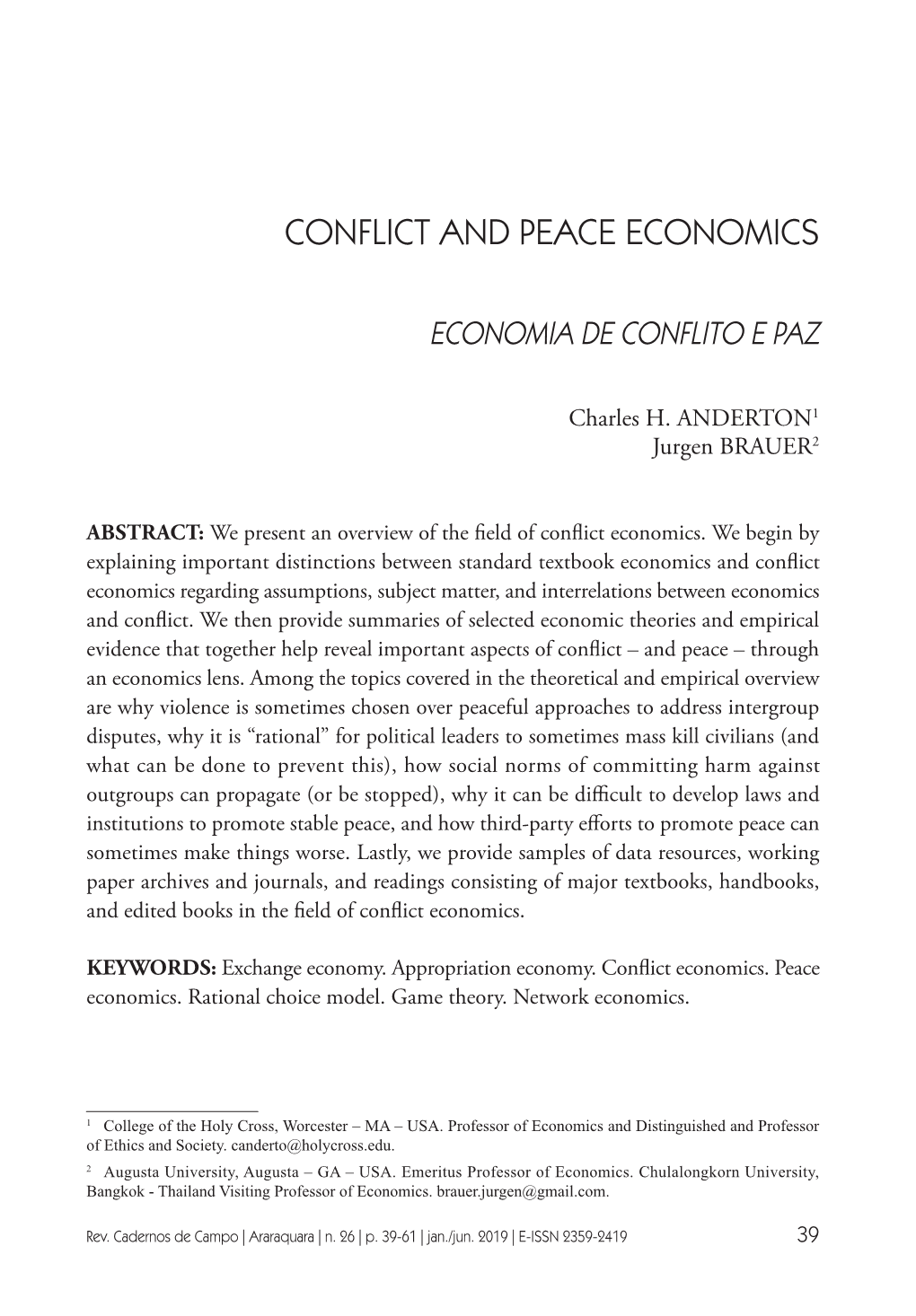 Conflict and Peace Economics