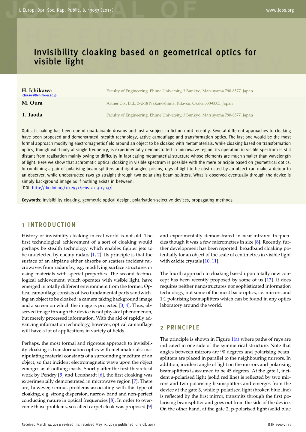 Invisibility Cloaking Based on Geometrical Optics for Visible Light