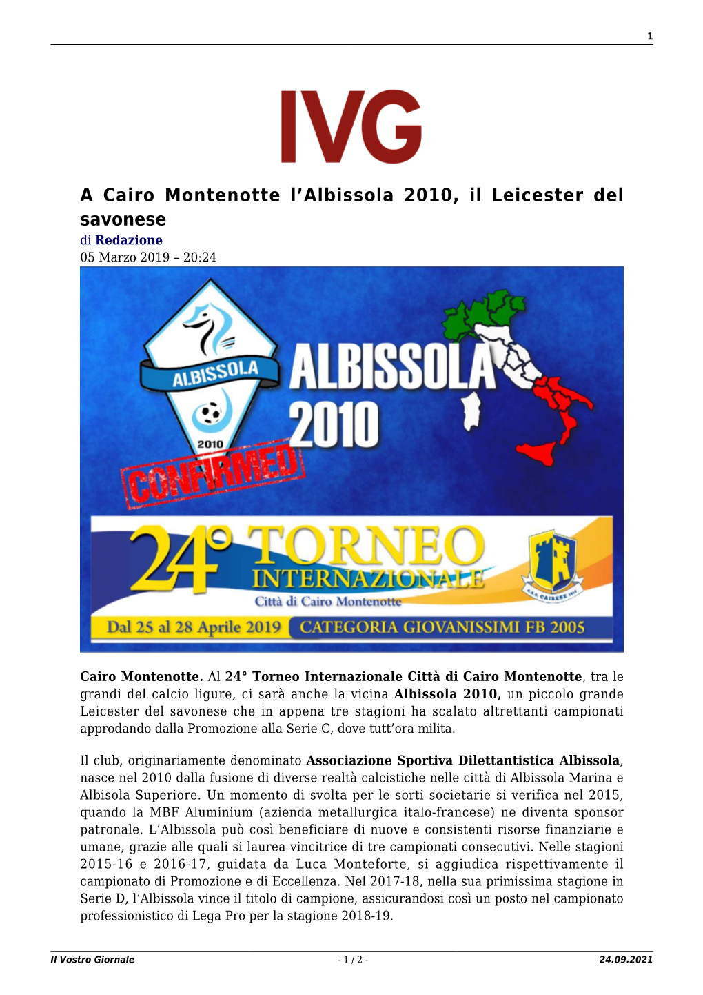 Il Vostro Giornale - 1 / 2 - 24.09.2021 2