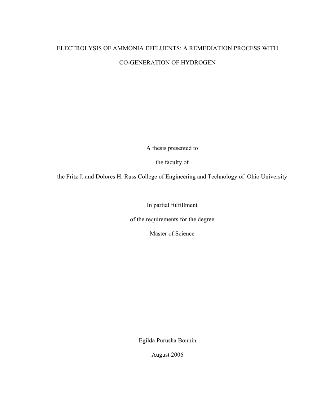 Electrolysis of Ammonia Effluents: a Remediation Process with Co-Generation of Hydrogen