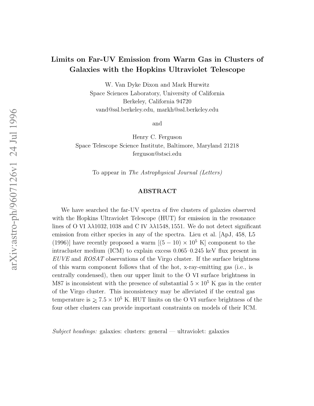 Arxiv:Astro-Ph/9607126V1 24 Jul 1996