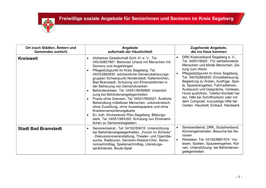 Freiwillige Soziale Angebote Für Seniorinnen Und Senioren Im Kreis