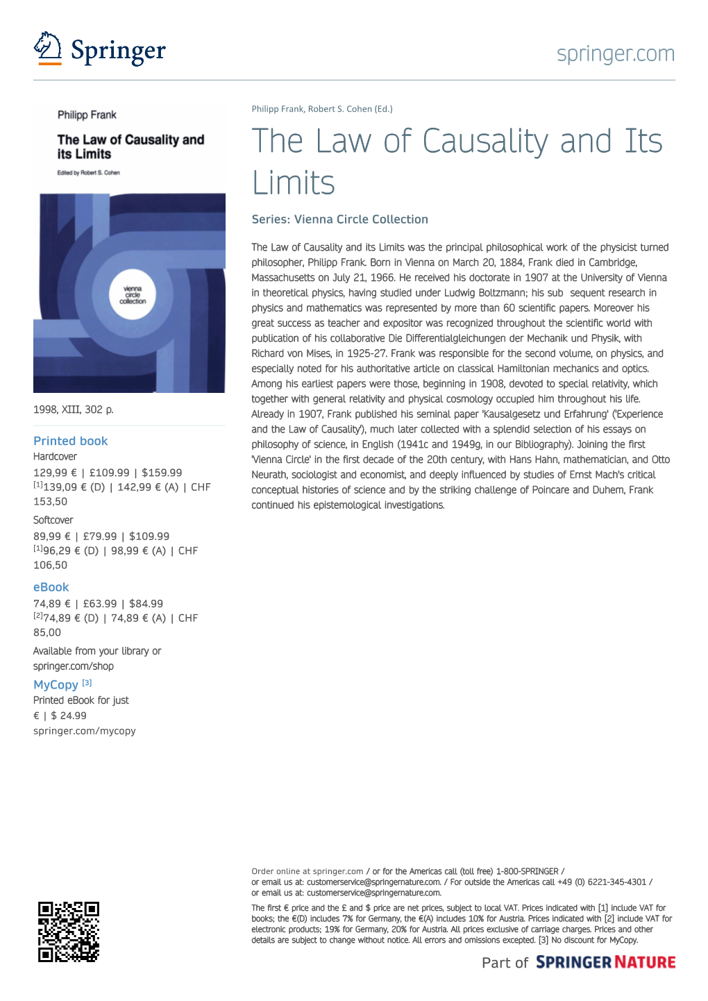 The Law of Causality and Its Limits Series: Vienna Circle Collection