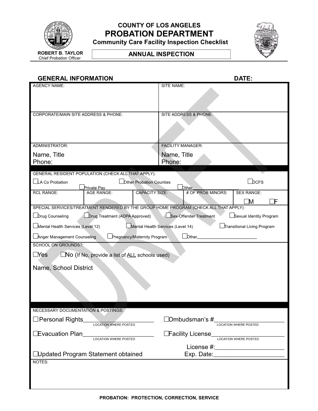 Community Care Facility Inspection Checklist