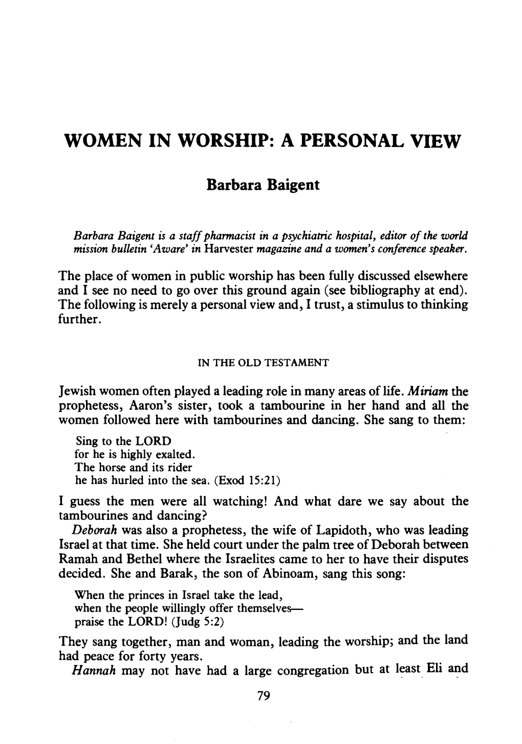 Barbara Baigent, "Women in Worship: a Personal View," Christian