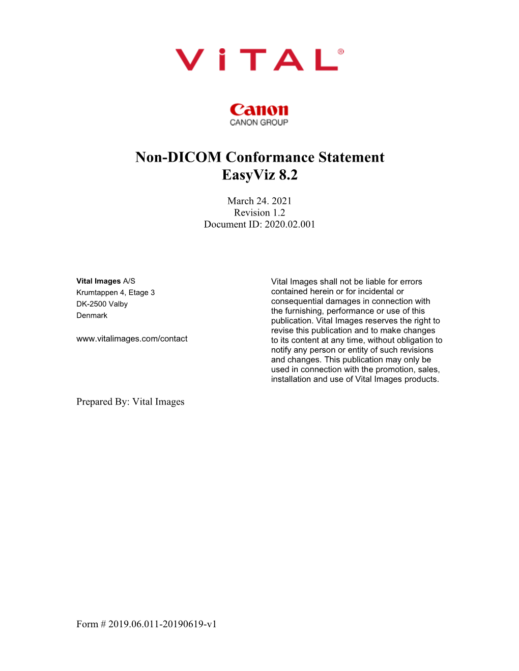 Non-DICOM Conformance Statement Easyviz 8.2