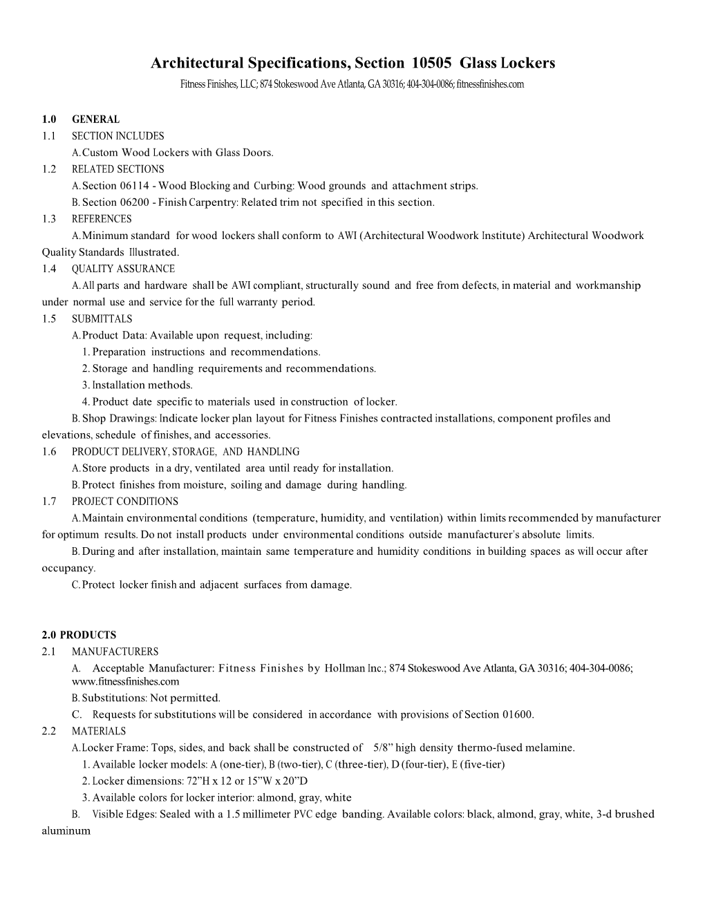 Architectural Specifications, Section 10505 Glass Lockers