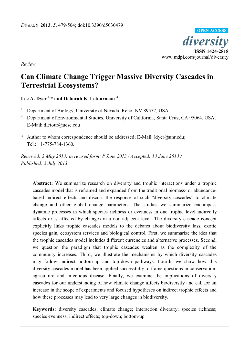 Can Climate Change Trigger Massive Diversity Cascades in Terrestrial Ecosystems?