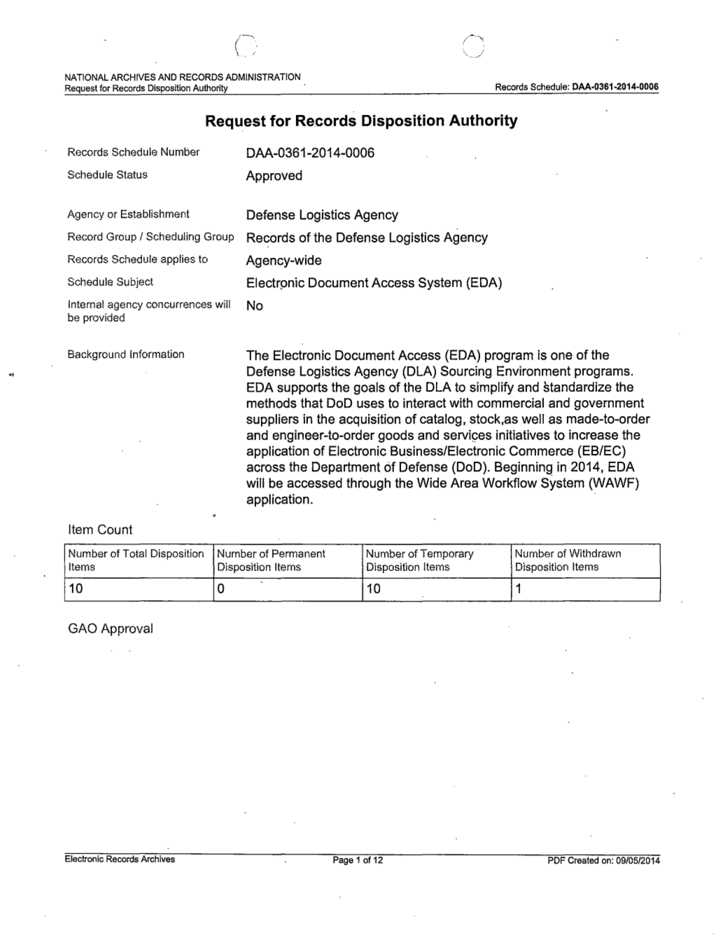 Electronic Document Access System (EDA) (240.30) 1.1 Inputs/Source Records