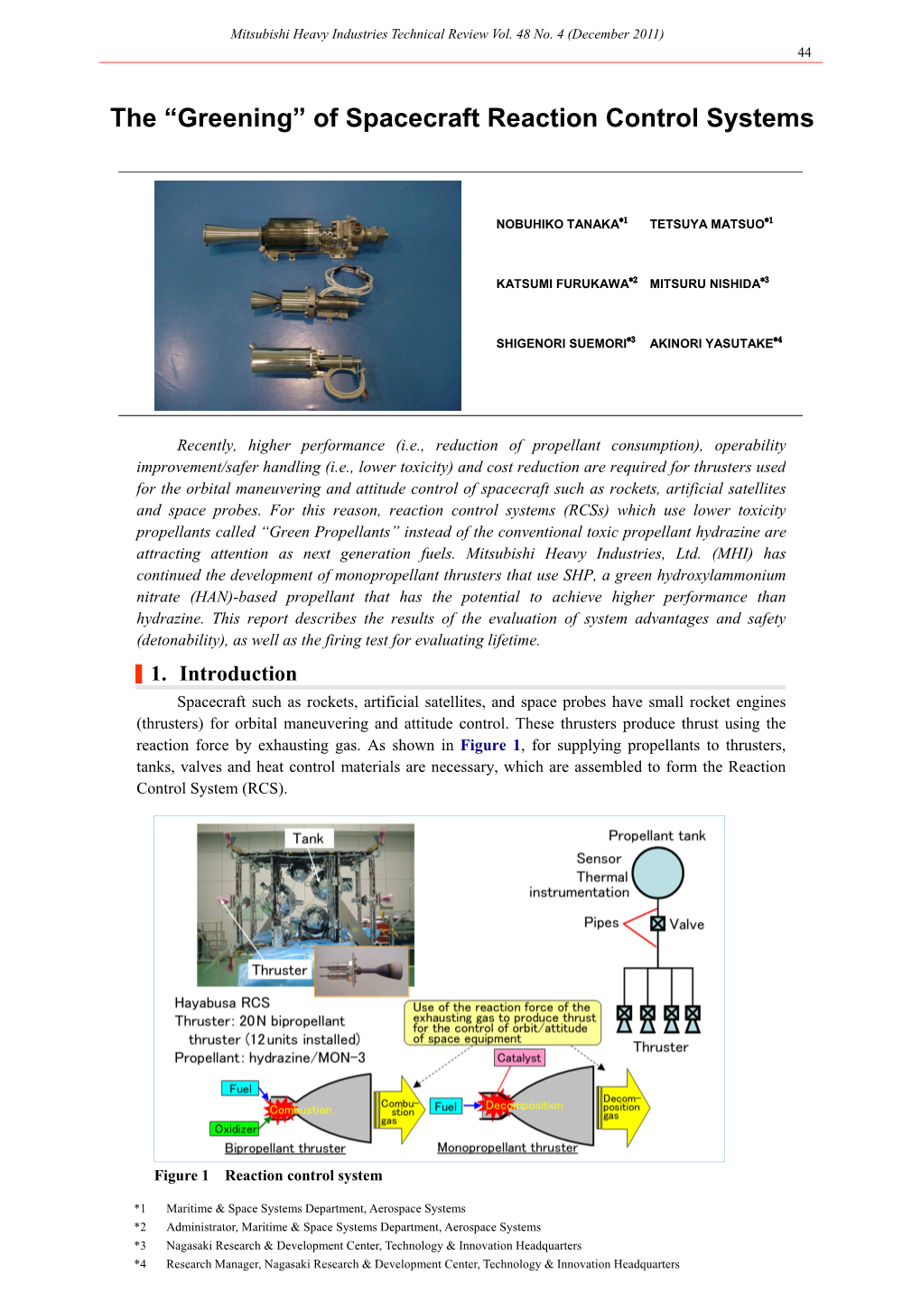 Greenization of RCS (Reaction Control System) for Spacecrafts