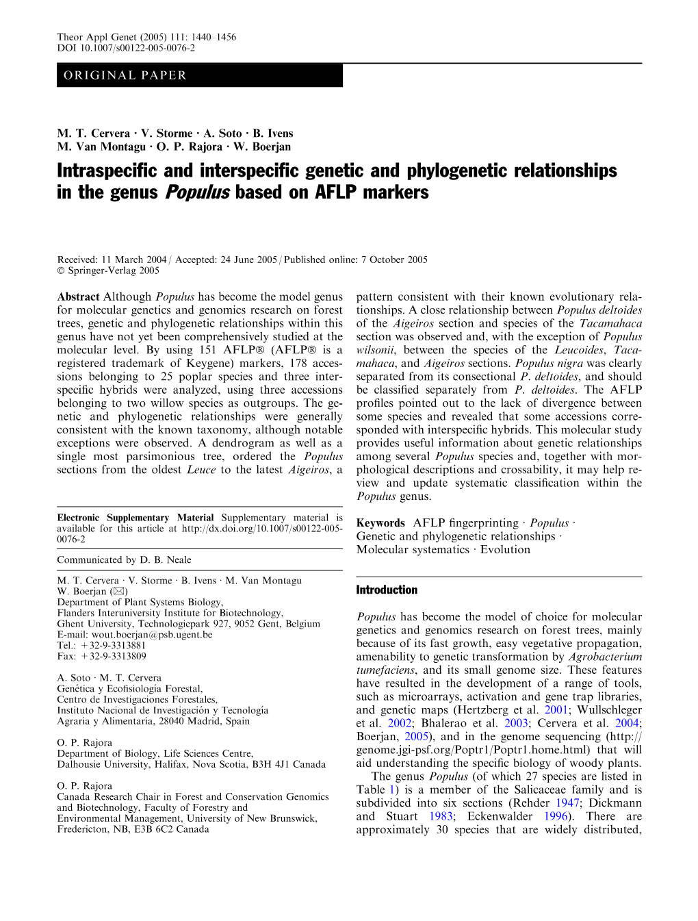 Intraspecific and Interspecific Genetic and Phylogenetic Relationships In