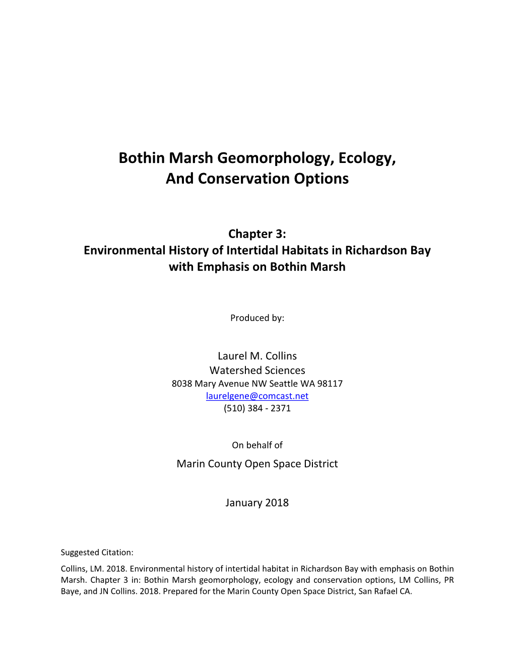 Bothin Marsh Geomorphology, Ecology, and Conservation Options