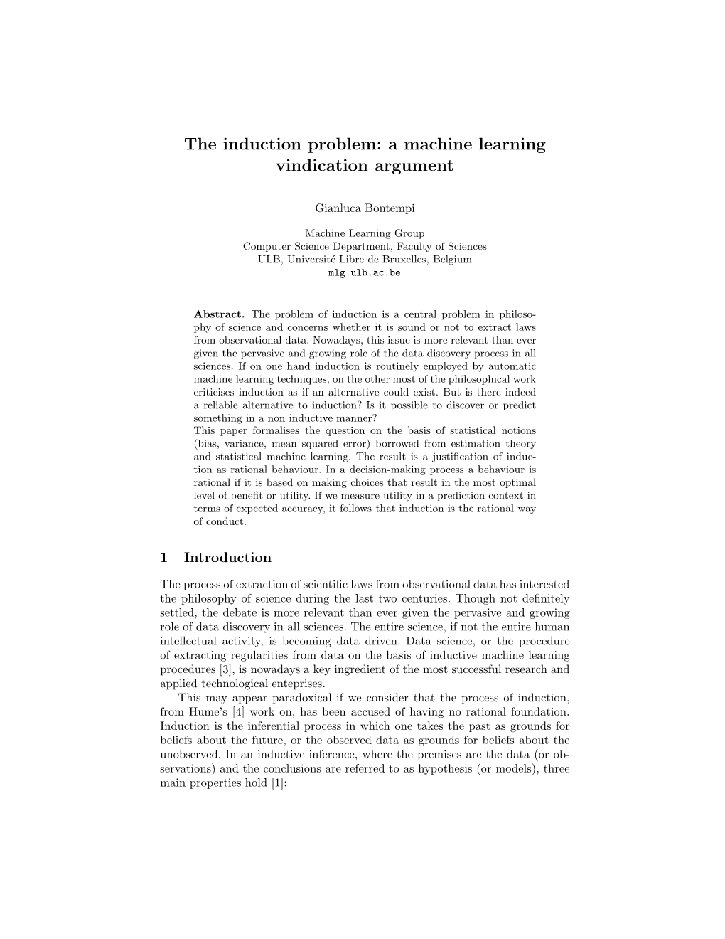 The Induction Problem: a Machine Learning Vindication Argument