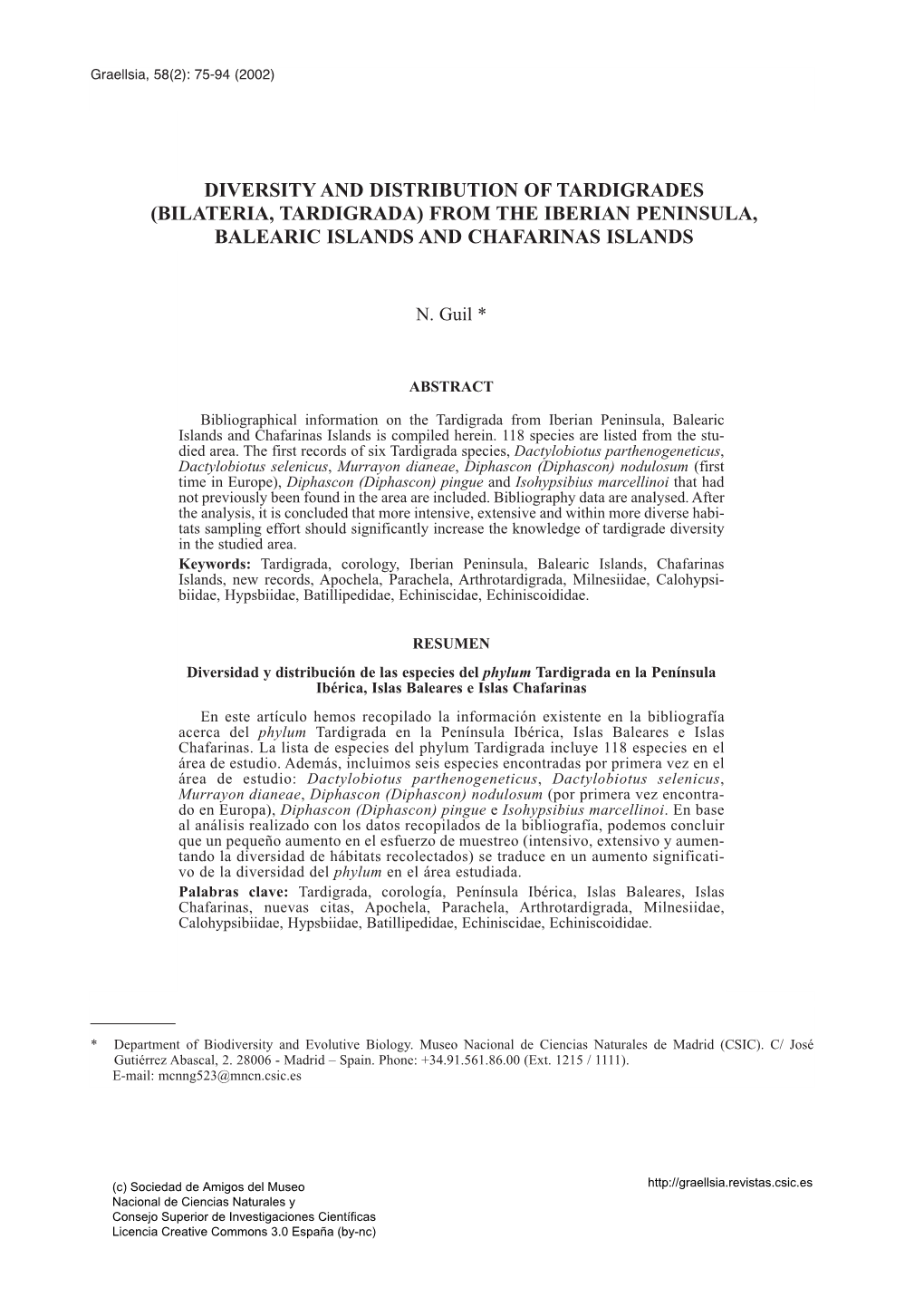 Diversity and Distribution of Tardigrades (Bilateria, Tardigrada) from the Iberian Peninsula, Balearic Islands and Chafarinas Islands