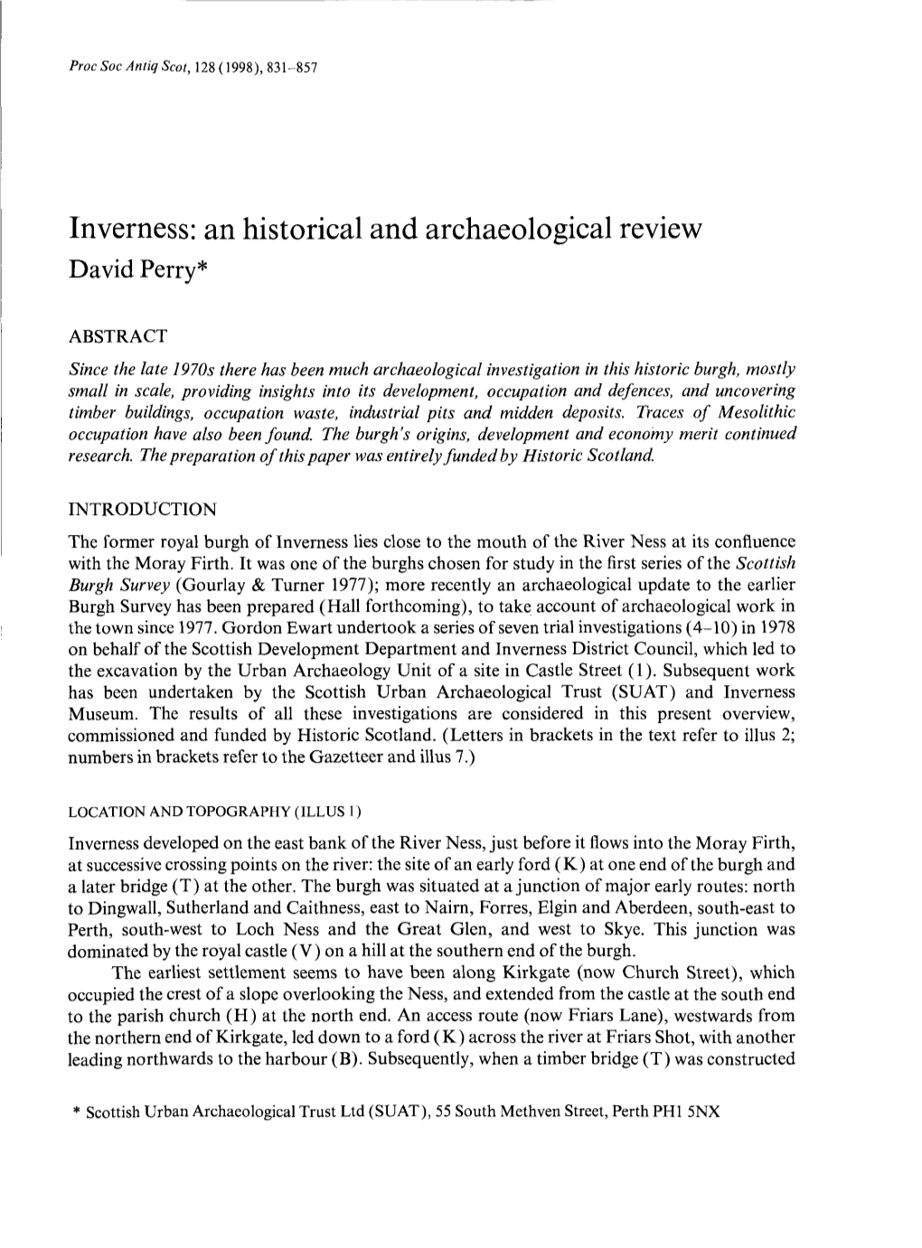 Inverness Historican :A Archaeologicad an L L Review David Perry*