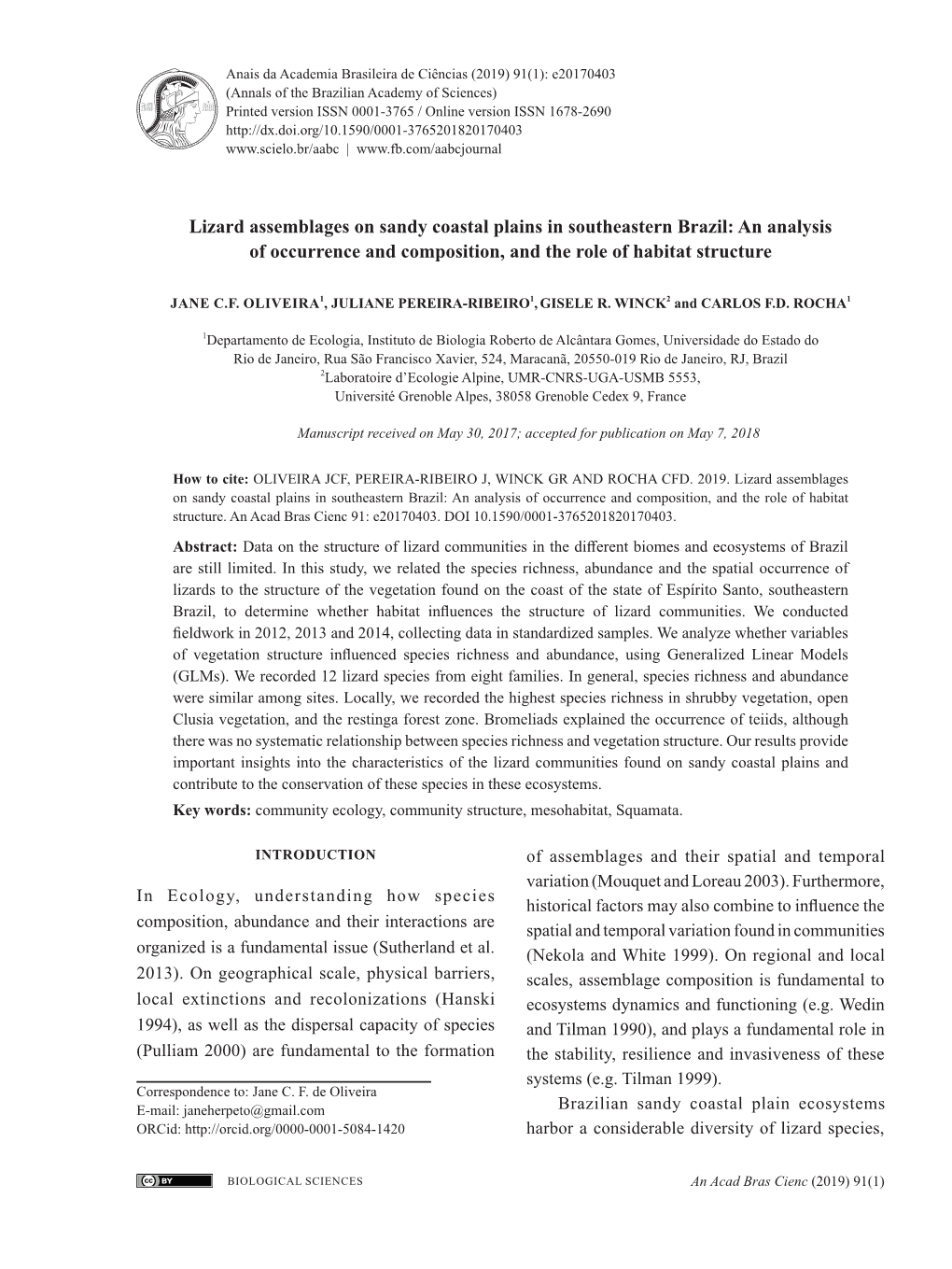 Lizard Assemblages on Sandy Coastal Plains in Southeastern Brazil: an Analysis of Occurrence and Composition, and the Role of Habitat Structure