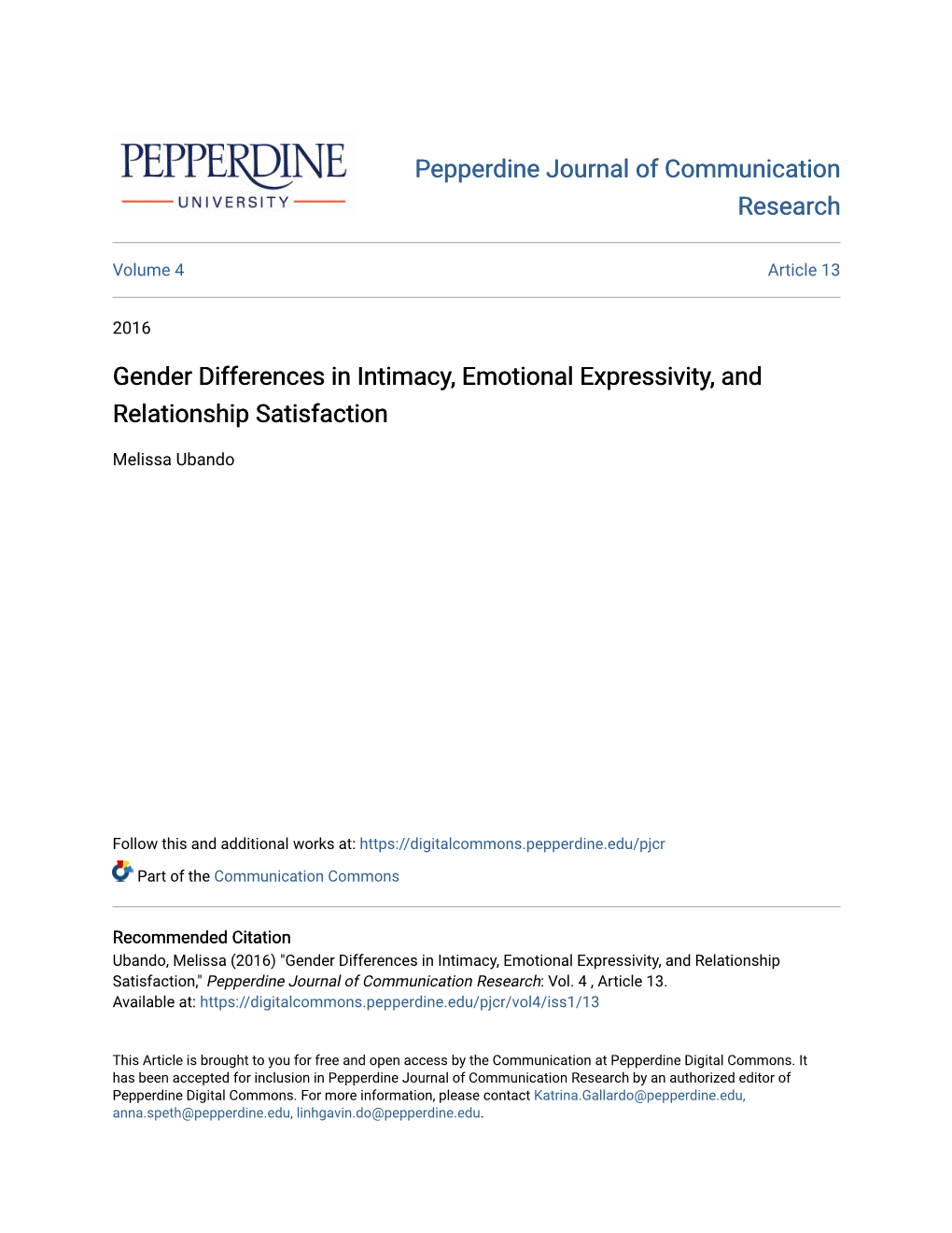 Gender Differences in Intimacy, Emotional Expressivity, and Relationship Satisfaction