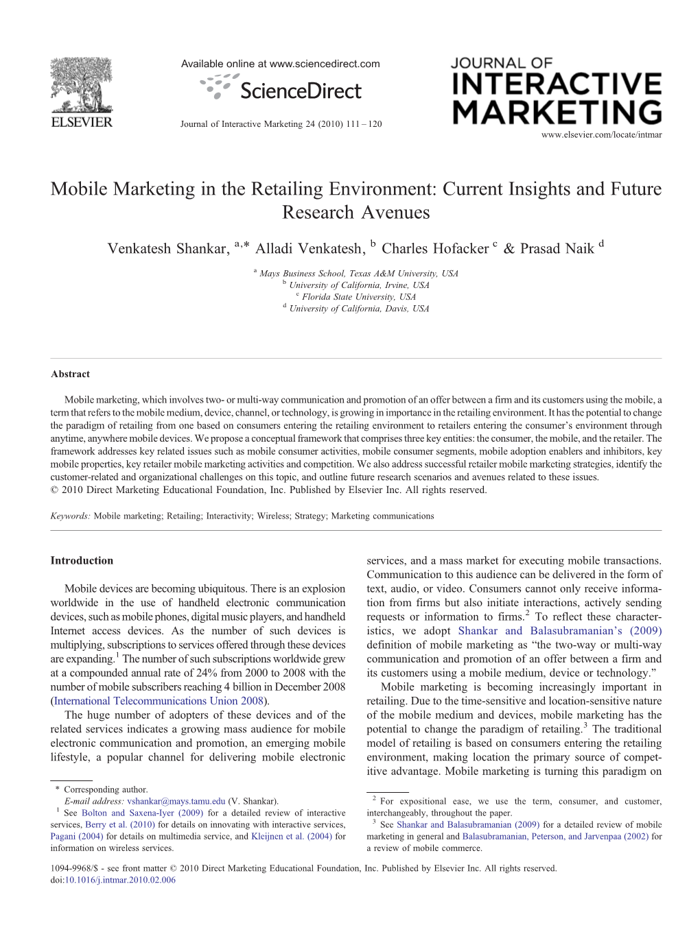 Mobile Marketing in the Retailing Environment