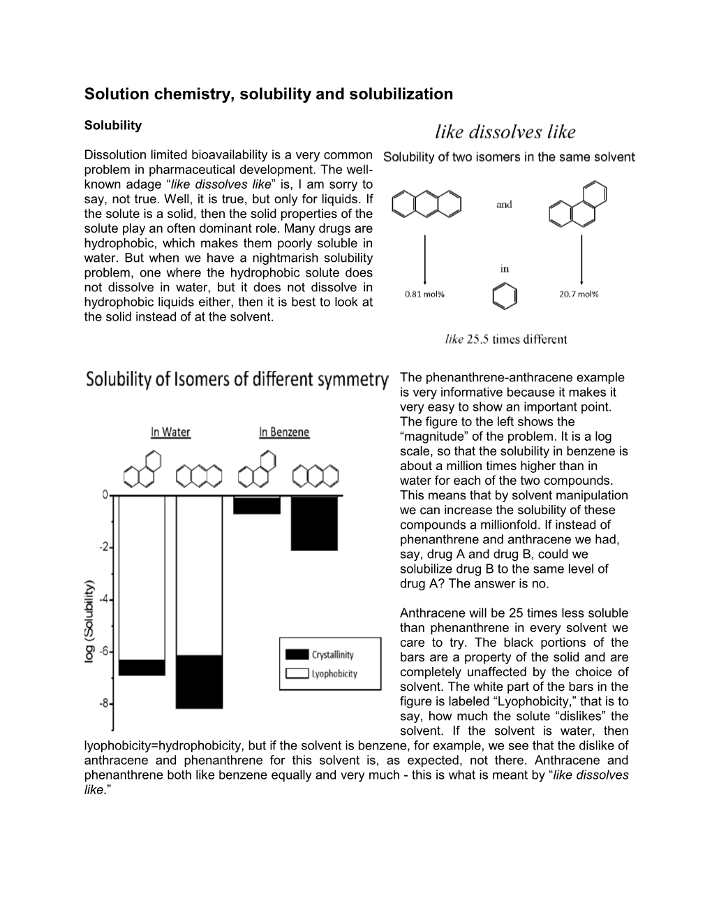 Solution Chemistry, Solubility and Solubilization