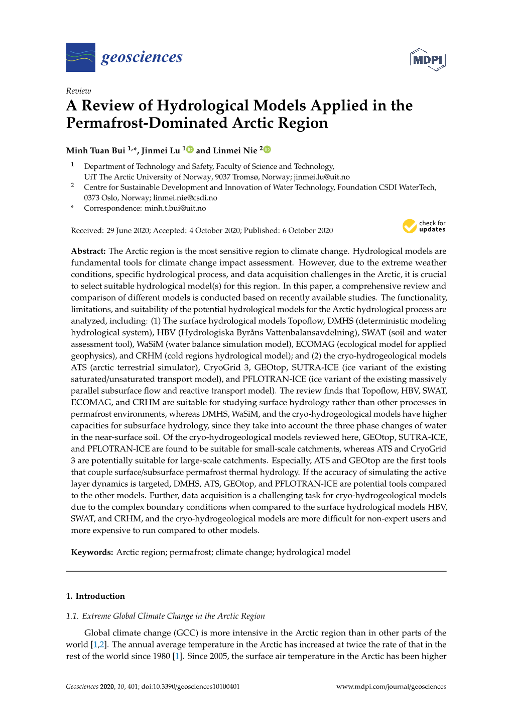 A Review of Hydrological Models Applied in the Permafrost-Dominated Arctic Region