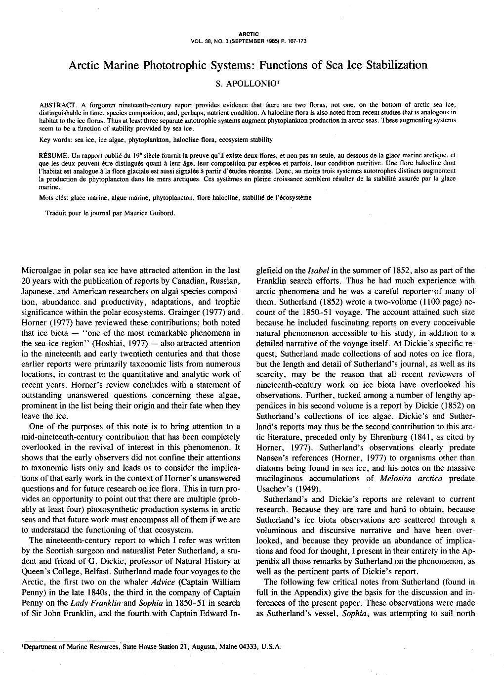 Arctic Marine Phototrophic Systems: Functions of Sea Ice Stabilization S