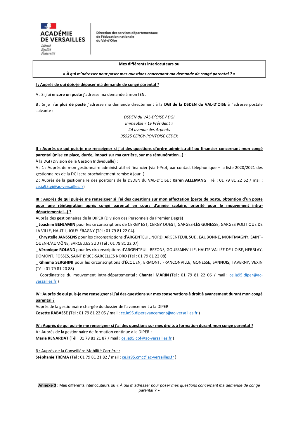 Mes Différents Interlocuteurs Ou « À Qui M'adresser Pour Poser Mes Questions Concernant Ma Demande De Congé Parental