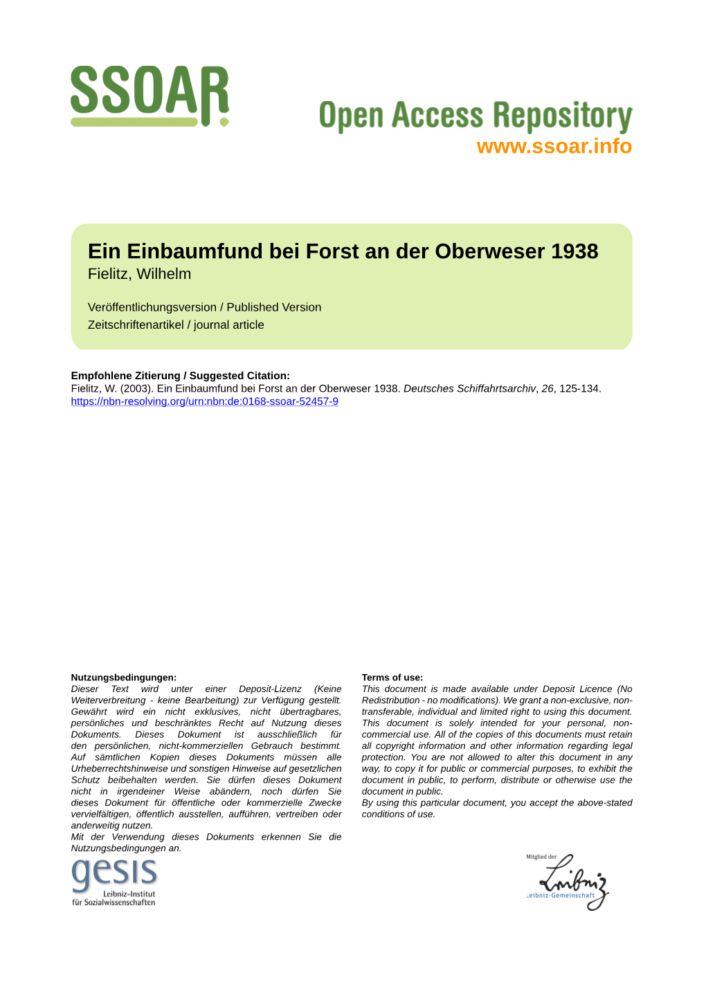 Ein Einbaumfund Bei Forst an Der Oberweser 1938