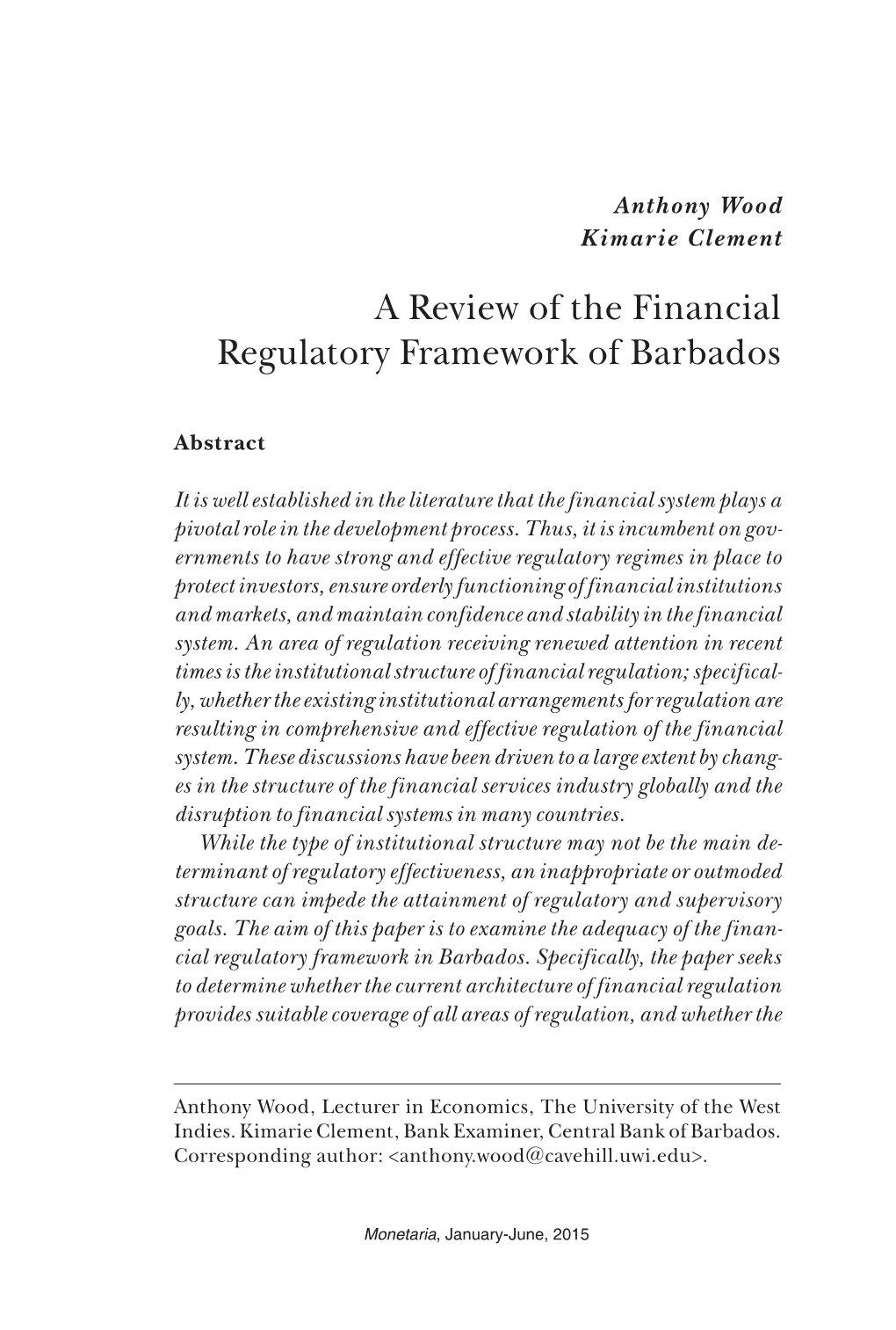 A Review of the Financial Regulatory Framework of Barbados