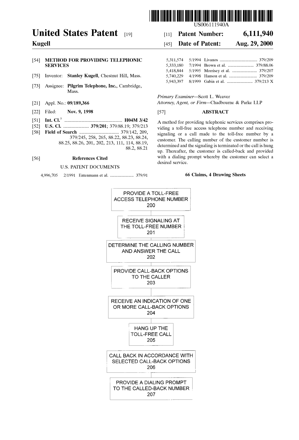 Ulllted States Patent [19] [11] Patent Number: 6,111,940 Kugell [45] Date of Patent: Aug