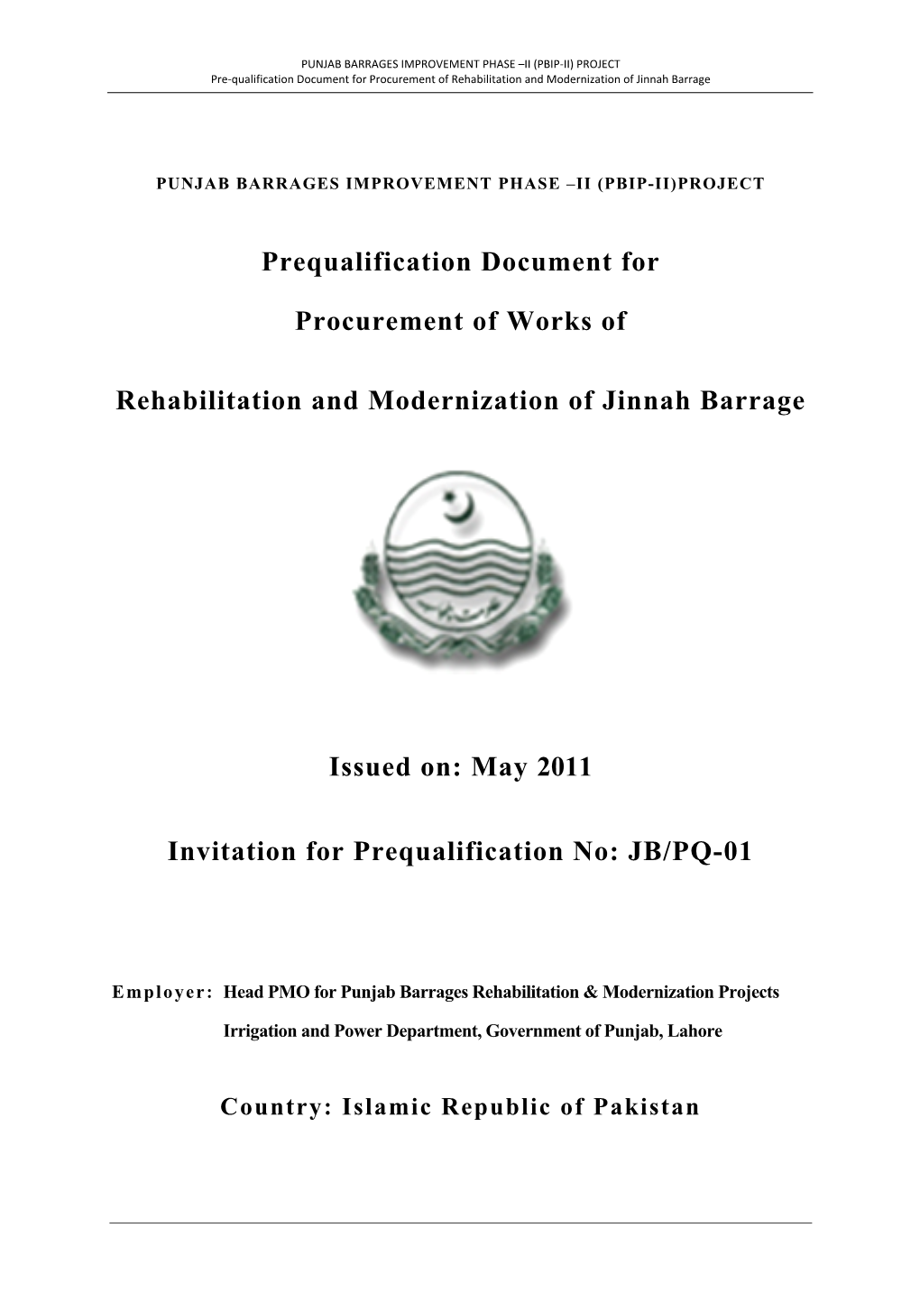 Prequalification Document for Procurement of Works Of