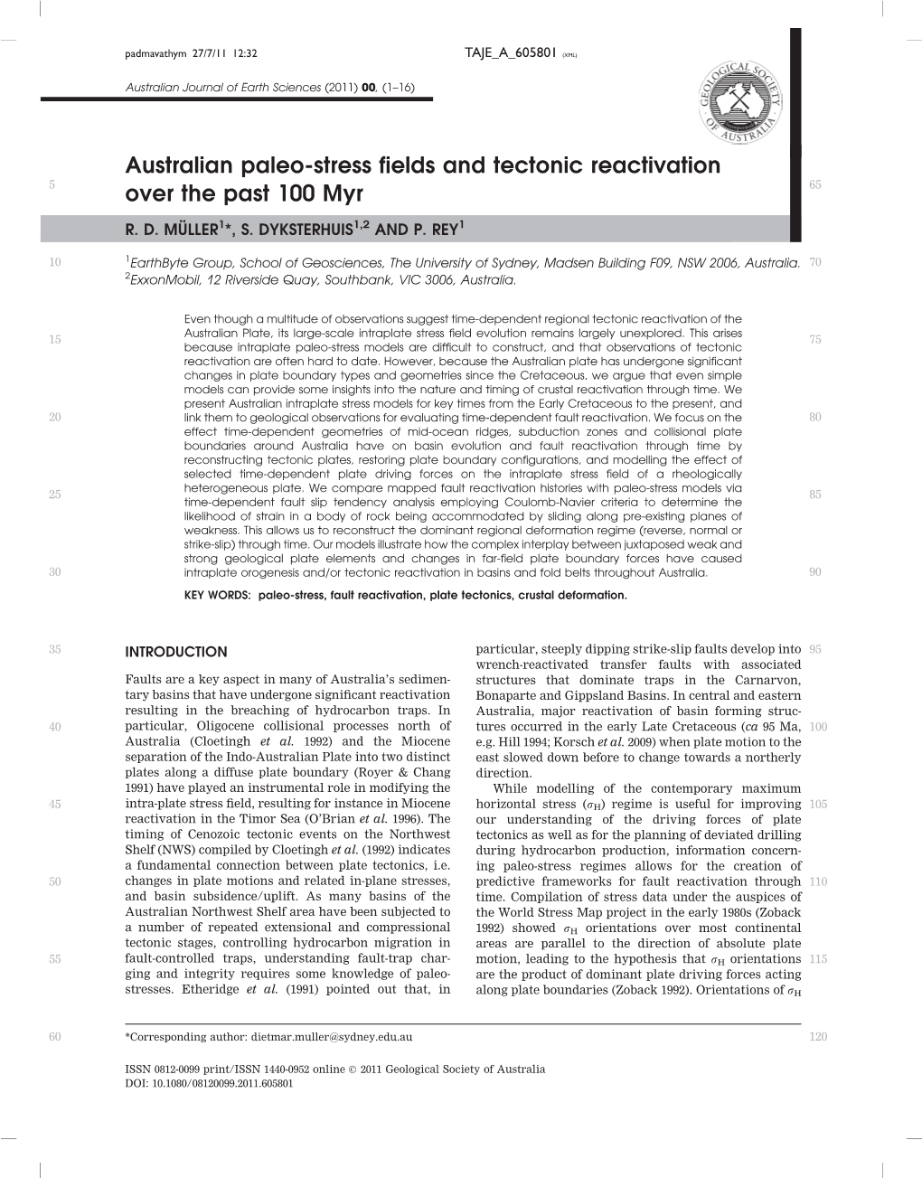 Australian Paleo-Stress Fields and Tectonic Reactivation Over the Past