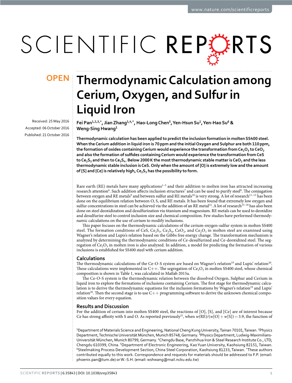 Thermodynamic Calculation Among Cerium, Oxygen, and Sulfur In