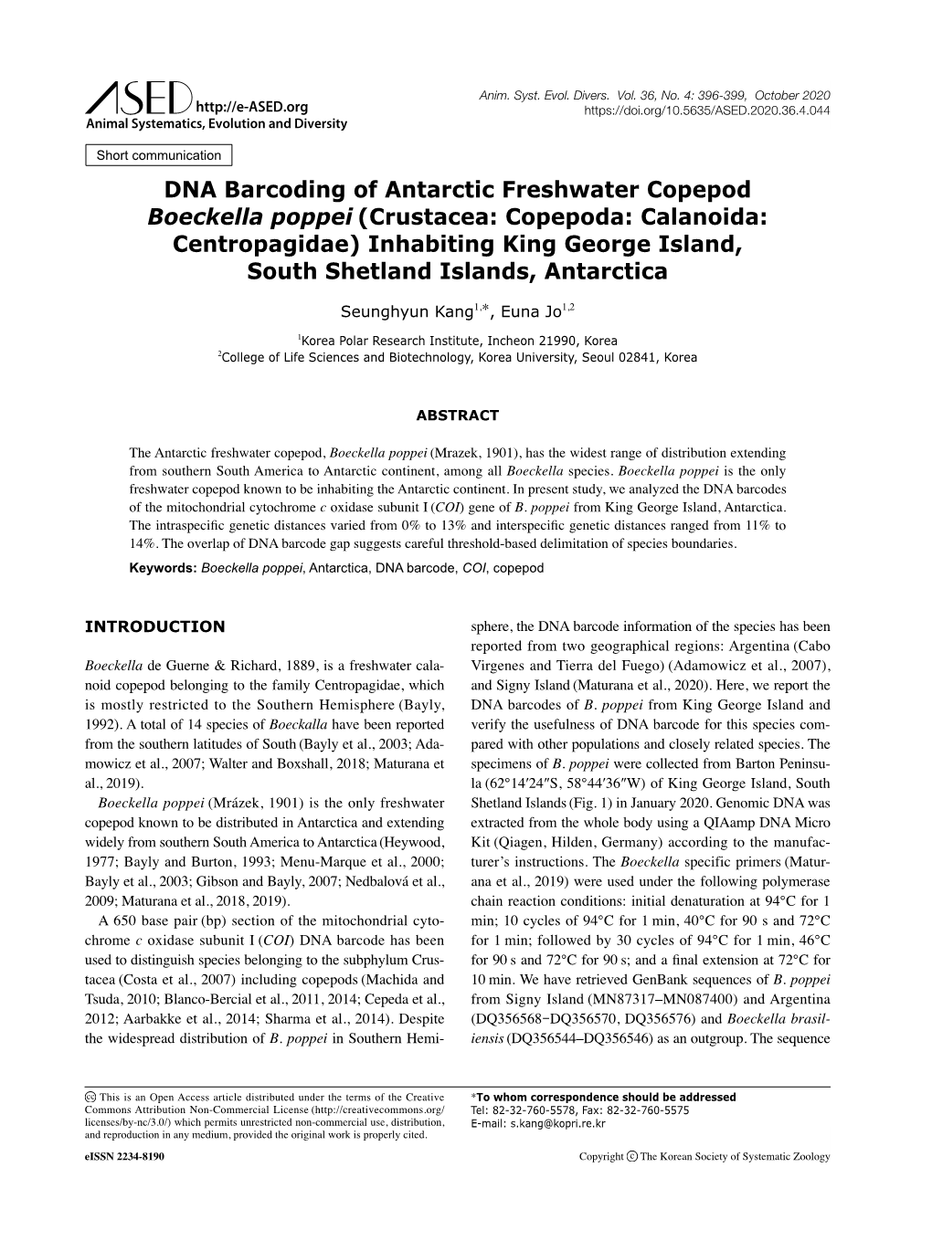DNA Barcoding of Antarctic Freshwater Copepod