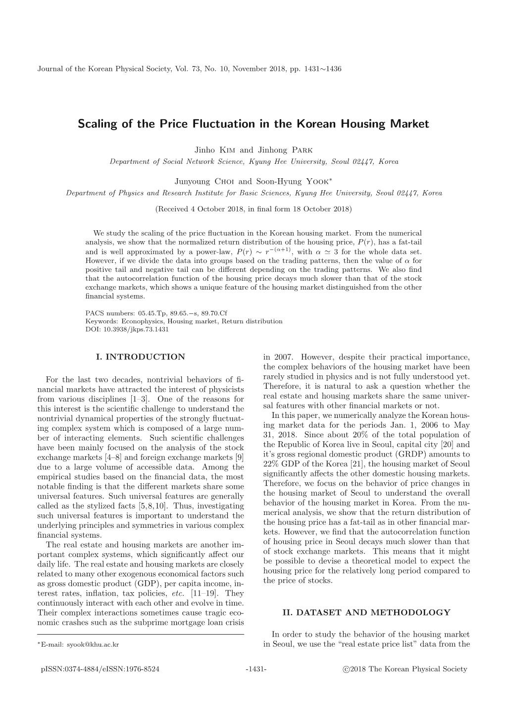 Scaling of the Price Fluctuation in the Korean Housing Market