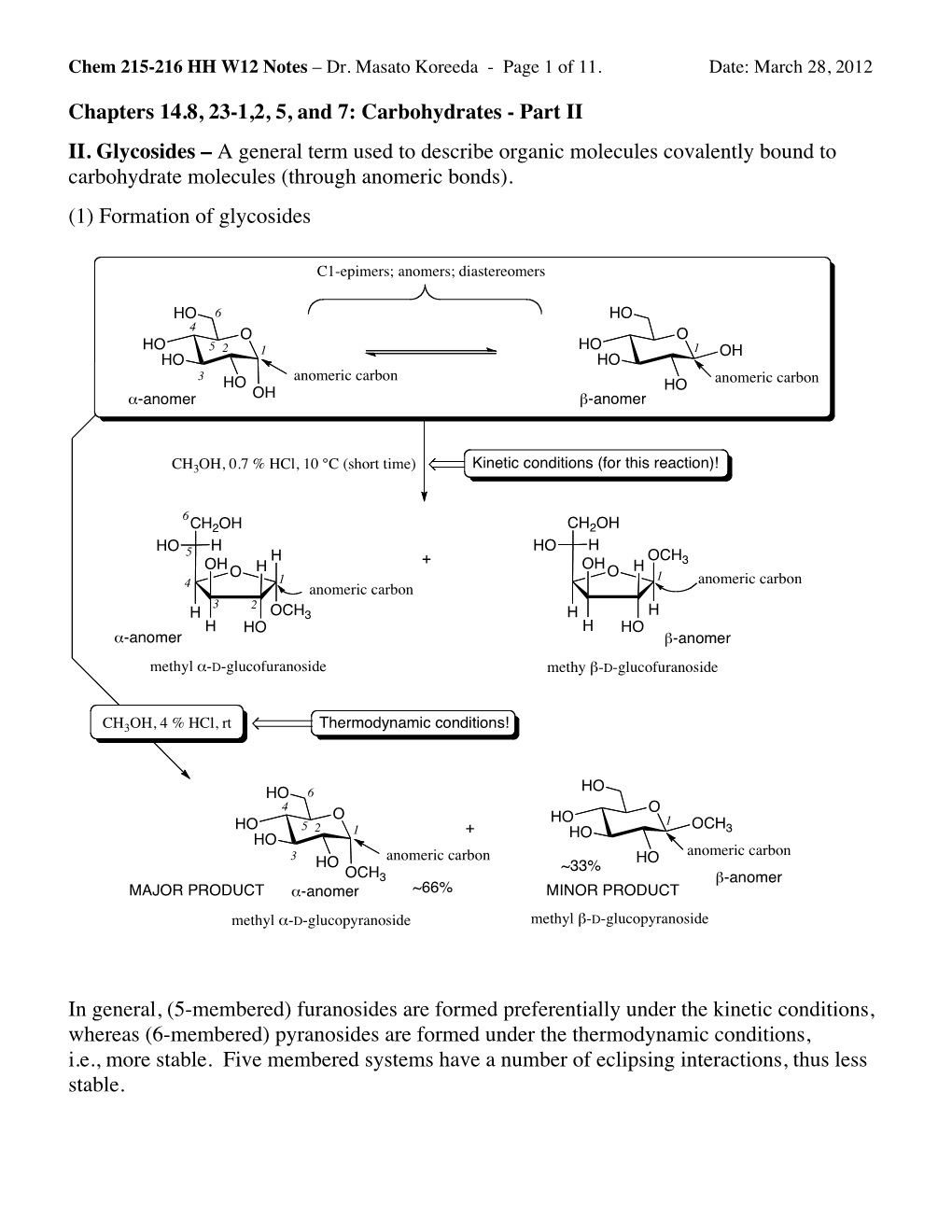 Chem 215-216 HH W12 Notes – Dr. Masato Koreeda - Page 1 of 11