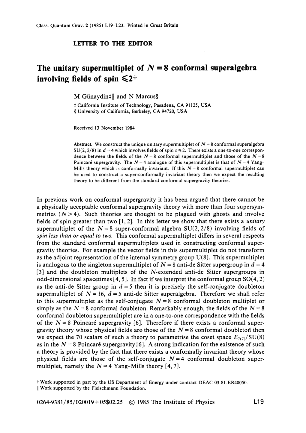 The Unitary Supermultiplet of N = 8 Conformal Superalgebra Involving Fields of Spin D2t