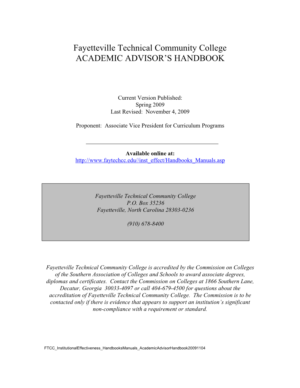 Academic Advisor's Handbook